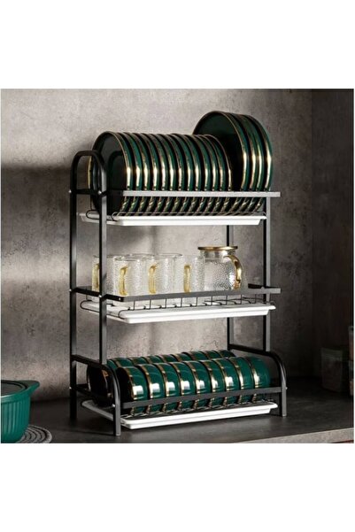 coshop Scurgator pentru vase si tacamuri cu picurator, 3 niveluri, Metal, Negru mat