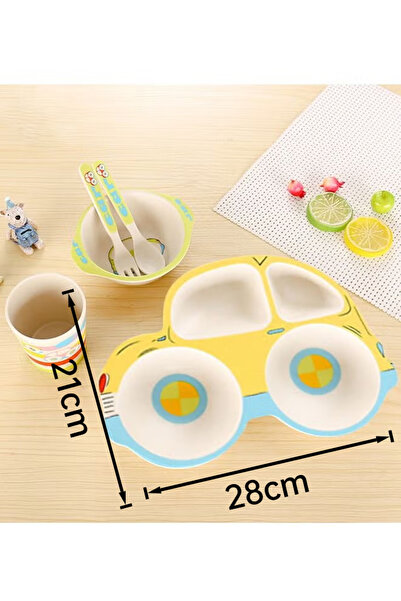 Saharaz 5-piece children's cartoon tableware set, natural bamboo fiber, BPA-free, lightweight and durable