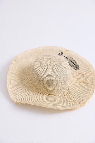 Raneel Kazançlı Alışveriş Large Brim Straw Women's Beach Pool Garden Hat Beige