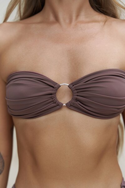 BOHEMAİ Zahira Μπροστινό Δαχτυλίδι Λεπτομέρεια Στράπλες Καφέ μπικίνι