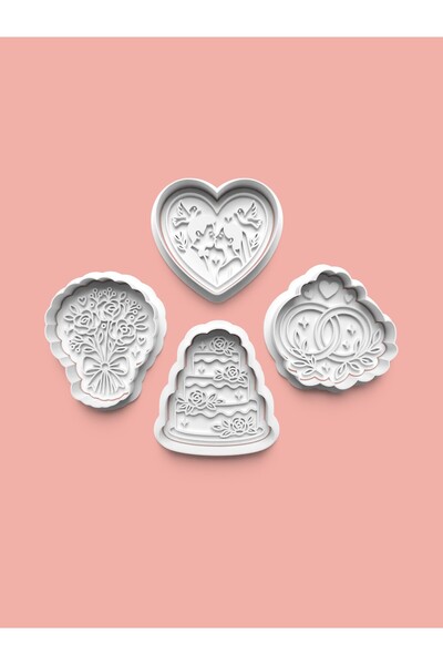AKTASTORE قالب كوكيز الزفاف وقالب عجينة السكر مجموعة من 4 قطع 0862-set