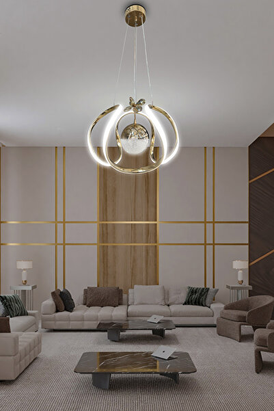 RSCOLLECTIONS Arya Tek Toplu Led Avize 2 mt - Salon & Oturma Odası Avizesi Ku...