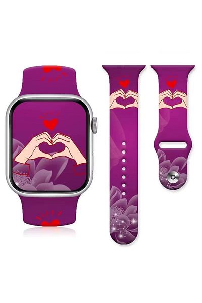 REDz Accessories Love Heart Strap for Apple Watch, Cartoon Print, Sport, Silicone, Purple - 38/40/41 mm