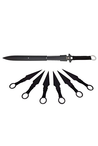Depox Sada loveckých mečů Last Ronin a šest vrhacích nožů, nerezová ocel, černá