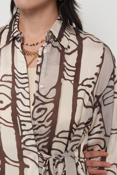 Orfeo Negro Women's Belt Tie Detail Patterned Shirt