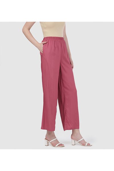 Go Colors Women's Viscose Light Wine Basic Palazzo