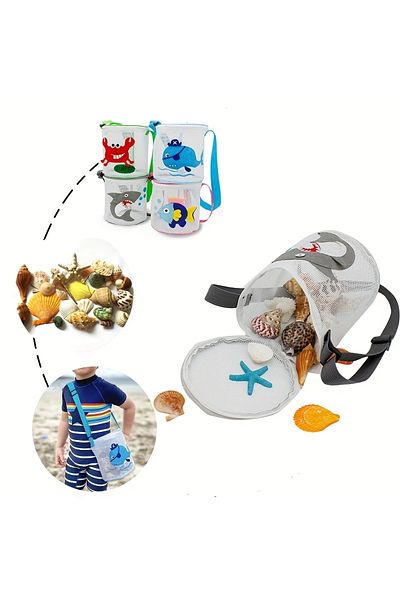 GlassySKY Children's Beach Toy Bag with Mesh Zippered Bucket Model Figure, Beach Toy, Holiday Sea Beach Bag