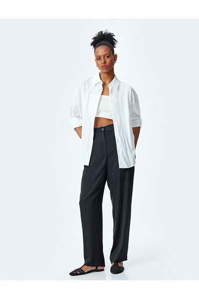 Koton Pile Detailed Pocketed Wide Leg Aerobin Satin Trousers