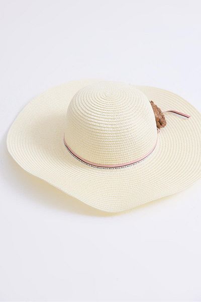 Raneel Kazançlı Alışveriş Straw Women's Beach Pool Garden Hat with Accessories Cream