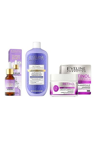 Eveline Cosmetics Set Eveline Retinol Pro Care: Cremă de noapte 50 ml, Ser reparator 18 ml, Lapte de corp 350 ml