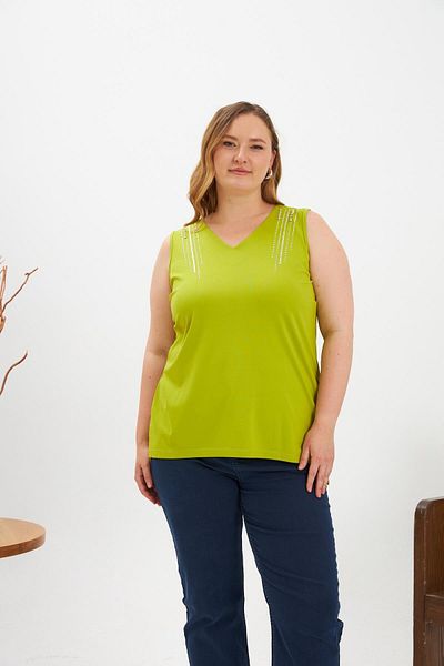 RMG Stone Detailed Plus Size Sleeveless Blouse Oliv