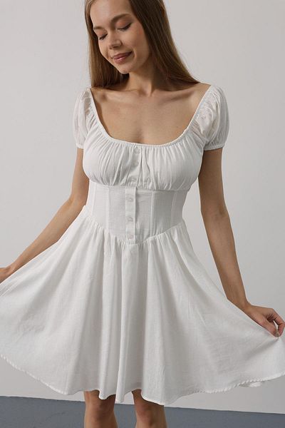Le Savu Shilsee Waist Corselet Mini Dress White