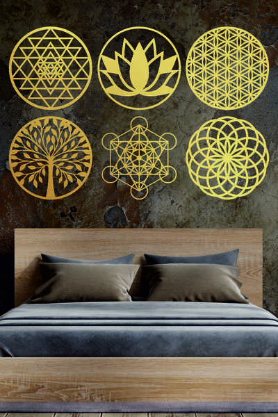 UNT Mandala Wall Decoration Set of 6 – Bohemian Spiritual Mdf Painting – Geometric Laser Cutting