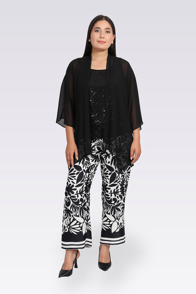 TOLGA SARAÇOĞLU 30264 Black Stylish Fabric Patterned Pants