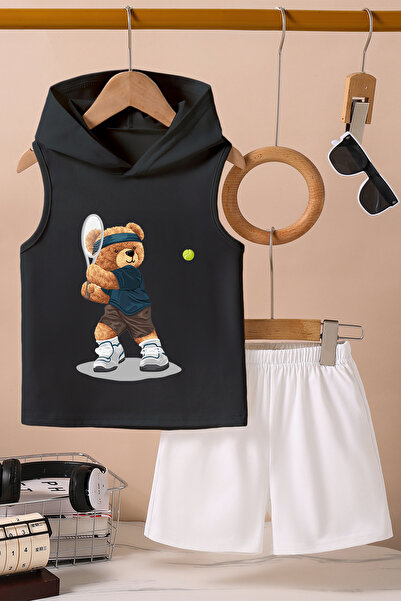 TARZ STİL Tricou cu glugă Tenis Player Bear cu imprimeu cu bretele groase Pantaloni scurți 11008
