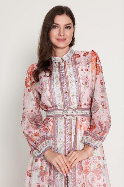 IKKXA Belted Flower Pattern Mid Length Dress