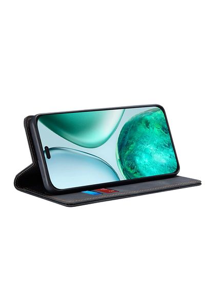 SKYDDAR INNOVATION Husă pentru Honor X8c, portofel moale, tip carte, piele ecologică premium cu portofel interior, neagră, set de autocolante