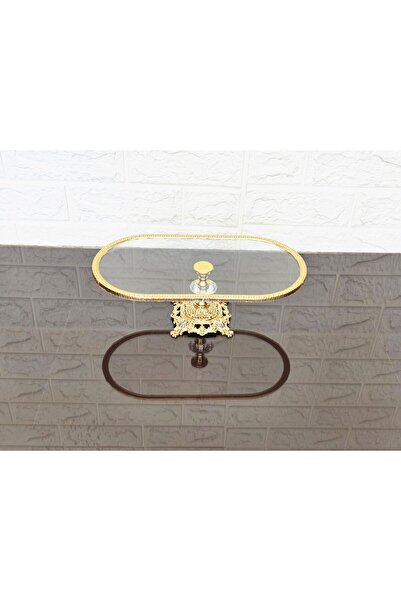 atabey home Set of 2 Glass Oval Small and Large Boat Presentation with Cast Gold Frame and Legs