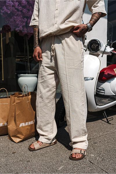 ablukaonline Ανδρικό παντελόνι Baggy Fit Washed Elastic Waist Beige