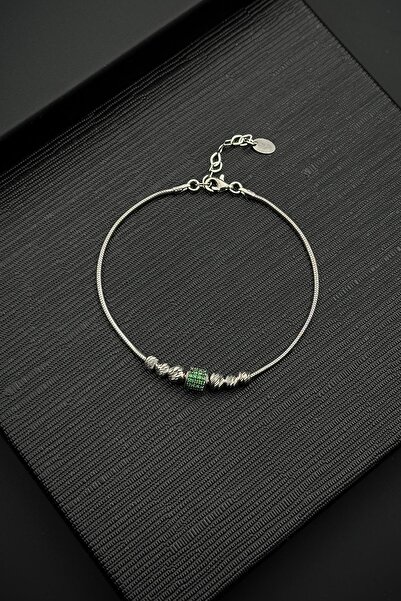 FRNCH 925 Ayar Gümüş İtalyan Model Yeşil Zirkon Taşlı Gümüş Renk Erkek Bilekl...