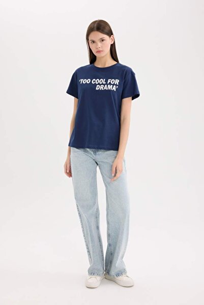 DeFacto Women's Short Sleeve T-Shirt D9605Ax/Nv241 Navy