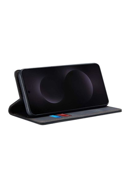 SKYDDAR INNOVATION Husă pentru Samsung Galaxy S25 Edge, portofel moale, tip carte, din piele ecologică premium, neagră, set autocolante