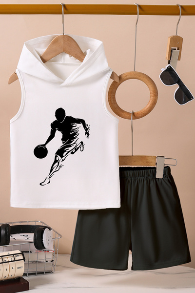 TARZ STİL Tricou cu glugă pentru jucător de baschet Shadow cu imprimeu Pantaloni scurți 20562