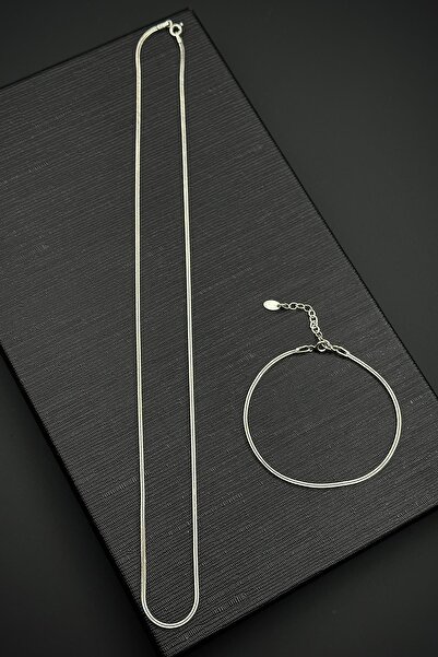 FRNCH 925 Ayar Gümüş İtalyan Model Gümüş Renk Erkek Bileklik/Kolye Set FRJ125...