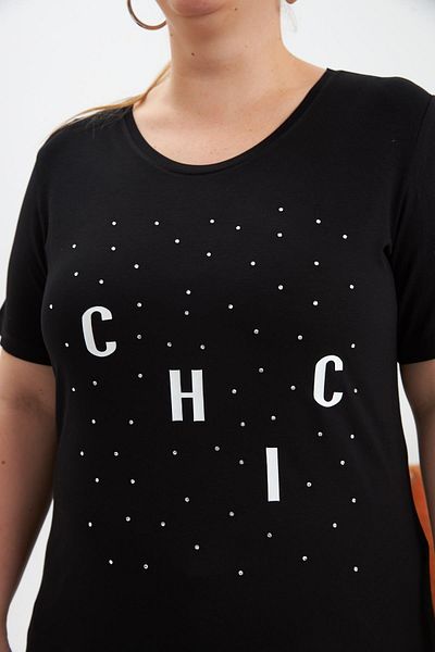 RMG Large Size Stone Detail Printed T-Shirt Black