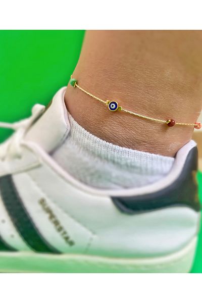 Valora Gold Anklet with Evil Eye Beads