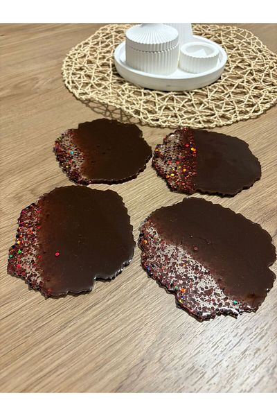 Pelince Epoxy Resin Coasters - Set of 4 - Brown with Glitter - Diameter: 12 cm