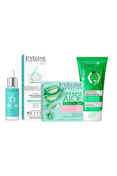 Eveline Cosmetics Set Eveline Aloe Glow: Cremă-Gel 50ml, Ser cu Ceramide 30ml, Gel de curățare cu Aloe 150ml