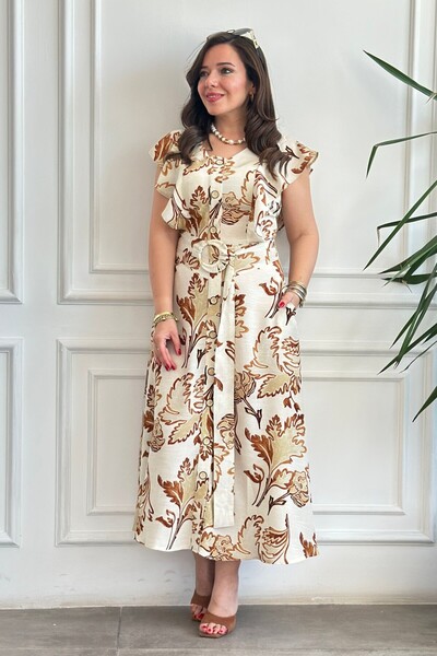 Yağmur Butik Φόρεμα με κουμπιά, αυτοδετική ζώνη και λεπτομέρεια με βολάν στα ...