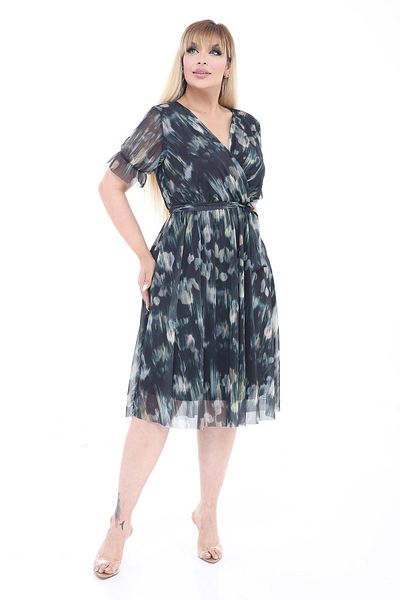 modayız Floral Pattern Double Breasted Neckline Belted Plus Size Midi Dress 18C-2682