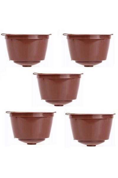 motor starter Set of 5 reusable coffee capsules, Plastic/Silicone, 52 x 35 mm, Brown