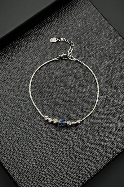 FRNCH 925 Ayar Gümüş İtalyan Model Lacivert Zirkon Taşlı Gümüş Renk Erkek Bil...