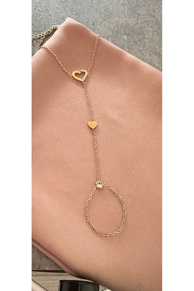 lolajewelry Luxury Steel Gold Color Heart and Zircon Stone Steel Shahmeran
