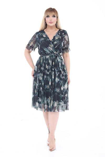 modayız Floral Pattern Double Breasted Neckline Belted Plus Size Midi Dress 18C-2682