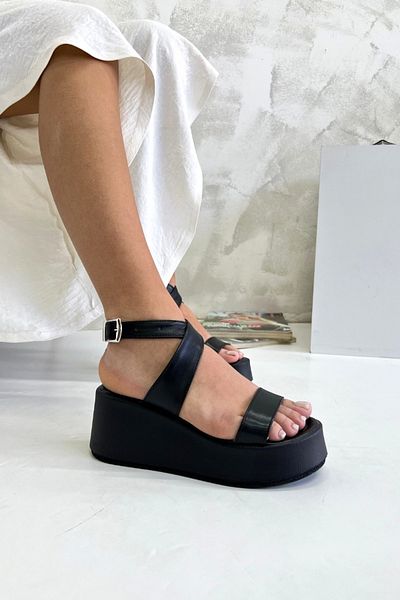 inizio Μαύρα Skin Wedge Heel Γυναικεία Σανδάλια V4222