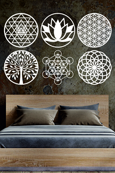 UNT Set de decorațiuni de perete Mandala 6 bucăți – Pictură MDF spirituală boemă – Laser geometric croială