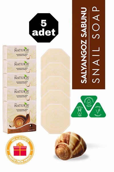 Naturix Snail Essence Stone Soap 5-Piece Eco Pack Renewing and Sebum Balancing Skin Care - 5X125 Gr
