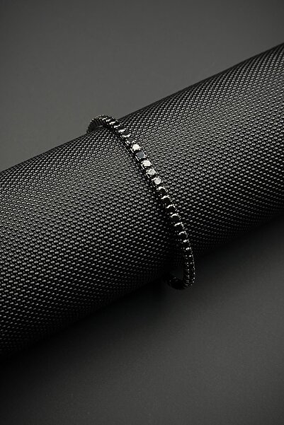 FRNCH 925 Ayar Gümüş Zirkon Taşlı Siyah Renk Erkek Bileklik FRJ12520-3520-S