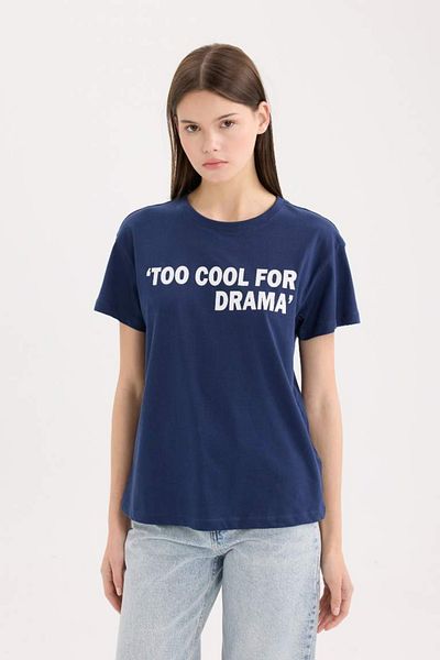 DeFacto Women's Short Sleeve T-Shirt D9605Ax/Nv241 Navy
