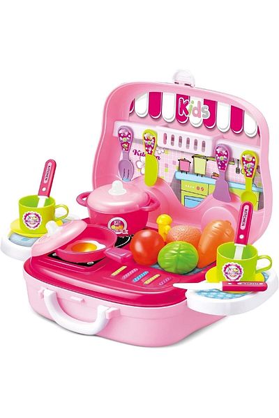 rexa Little Chef 2 in 1 Kitchen Set for Girls, Pretend Play Luggage Kitchen Kit for Kids with 4 Wheels