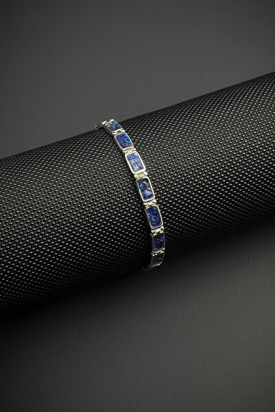 FRNCH 925 Ayar Gümüş ve Lapis Lazuli Doğal Taşlı Lacivert Renk Erkek Bileklik...