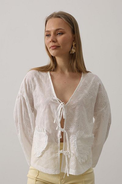 Le Savu Shilsee Heart Detail Tie Brode Bluz White