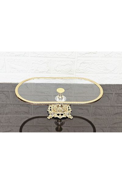 atabey home Glass Oval Small Boat Presentation with Cast Gold Frame and Square Feet