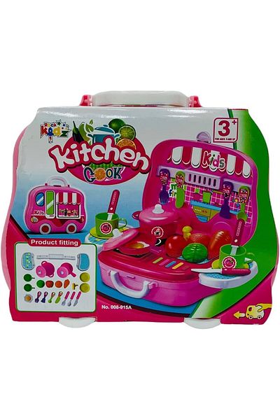 rexa Little Chef 2 in 1 Kitchen Set for Girls, Pretend Play Luggage Kitchen Kit for Kids with 4 Wheels