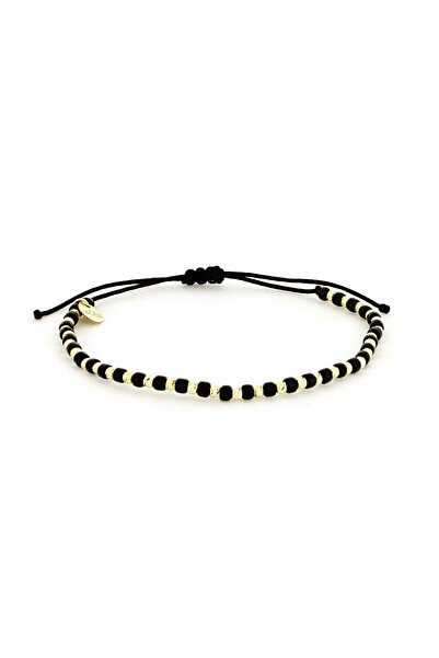 MOHI Fine Jewellery Bratara snur cu bile striate din aur galben de 14k