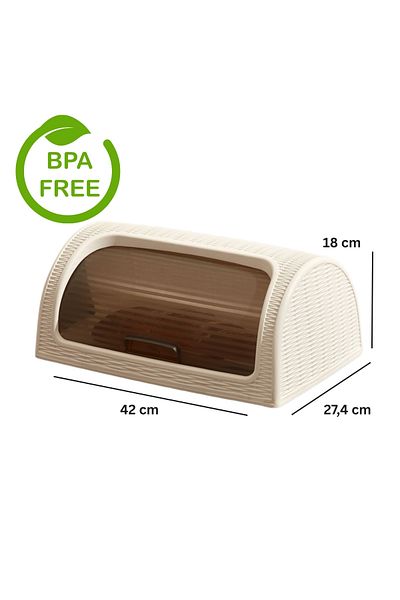 ELDİPA Rattan Patterned Bread Storage Box Container Basket Sliding Lid – 42X27,4X18 cm - Bpa Free